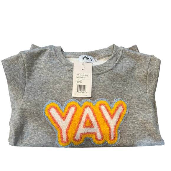 Lola+Boys- Chenille YAY Patch Gray Stripe Sweatshirt- *NEW* Size 12!
Lola+Boys - Picture 4 of 5